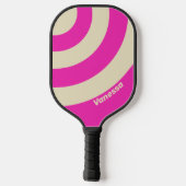 Retro Roze Drie Cirkel Streep met Naam Pickleball Paddle (Achterkant)