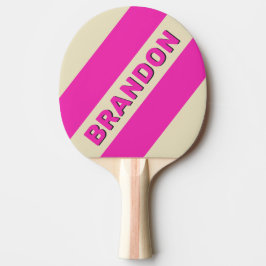 Retro Roze Drie Dikke Strepen met Naam Tafeltennisbatje