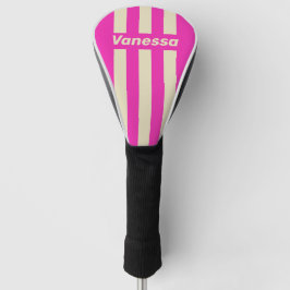 Retro Roze Drie Pin Strepen met Naam Golfheadcover