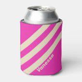 Retro Roze Drie Strepen met Naam Blikjeskoeler (Blikje Voorkant)