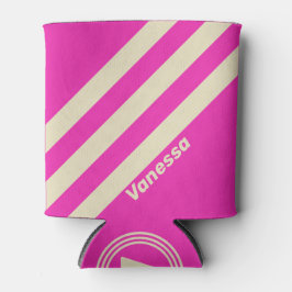 Retro Roze Drie Strepen met Naam Blikjeskoeler