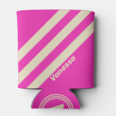 Retro Roze Drie Strepen met Naam Blikjeskoeler (Achterkant)