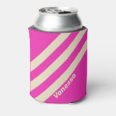 Retro Roze Drie Strepen met Naam Blikjeskoeler (Blikje Achterkant)