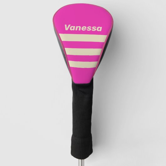 Retro Roze Drie Strepen met Naam Golfheadcover (Voorkant)