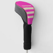 Retro Roze Drie Strepen met Naam Golfheadcover (Schuin)