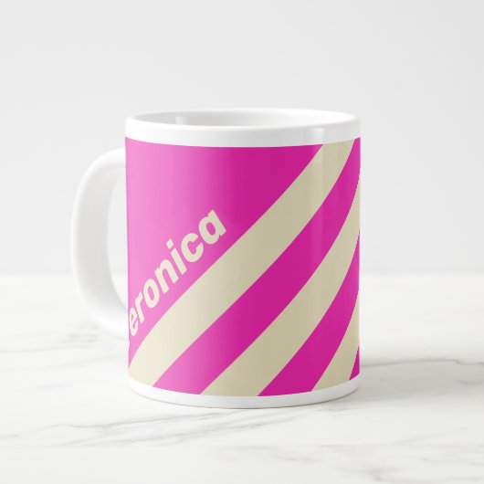 Retro Roze Drie Strepen met Naam Grote Koffiekop (Links)