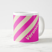 Retro Roze Drie Strepen met Naam Grote Koffiekop (Voorkant rechts)