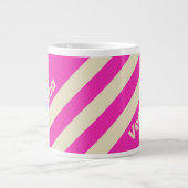 Retro Roze Drie Strepen met Naam Grote Koffiekop (Voorkant)