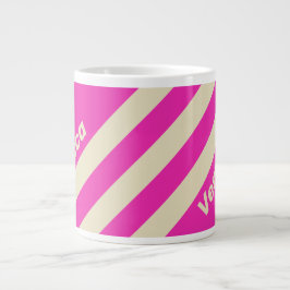 Retro Roze Drie Strepen met Naam Grote Koffiekop