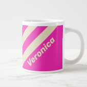 Retro Roze Drie Strepen met Naam Grote Koffiekop (Rechts)
