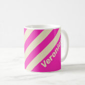 Retro Roze Drie Strepen met Naam Koffiemok (Voorkant rechts)