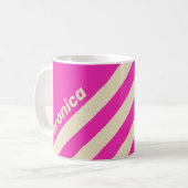 Retro Roze Drie Strepen met Naam Koffiemok (Voorkant links)