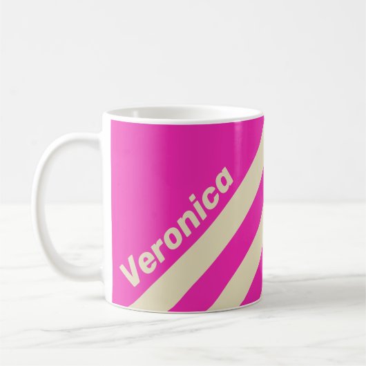 Retro Roze Drie Strepen met Naam Koffiemok (Links)