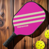 Retro roze drie strepen met naam pickleball paddle