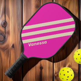 Retro Roze Drie Strepen met Naam Pickleball Paddle
