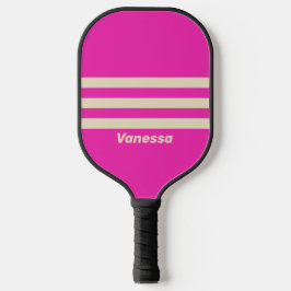 Retro Roze Drie Strepen met Naam Pickleball Paddle