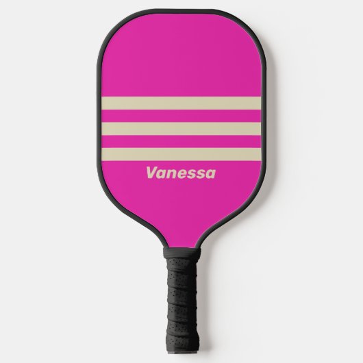 Retro Roze Drie Strepen met Naam Pickleball Paddle (Voorkant)
