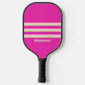 Retro Roze Drie Strepen met Naam Pickleball Paddle (Achterkant)