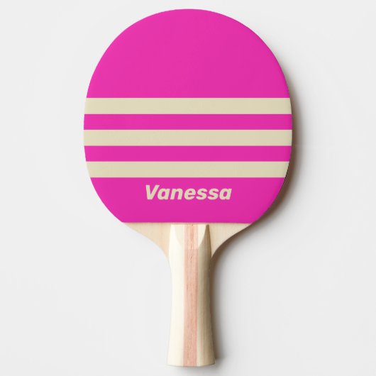 Retro Roze Drie Strepen met Naam Tafeltennisbatje (Voorkant)