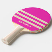 Retro Roze Drie Strepen met Naam Tafeltennisbatje (Voorkant Gekanteld)