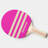 Retro Roze Drie Strepen met Naam Tafeltennisbatje (Zijkant)