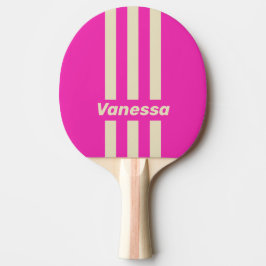 Retro Roze Drie Strepen met Naam Tafeltennisbatje