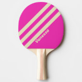 Retro roze drie strepen met naam tafeltennisbatje (Voorkant)