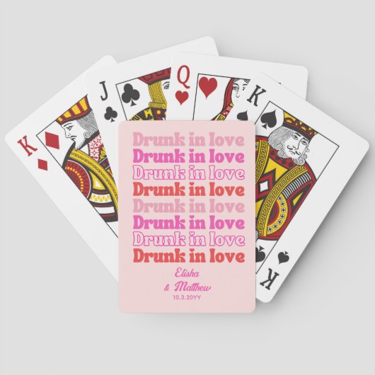 Retro Roze Dronken van Liefde Bruiloft Pokerkaarten (Achterkant)