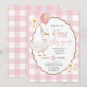 Retro Roze Een Gekke Gans 1e Verjaardag Kaart (Voorkant / Achterkant)