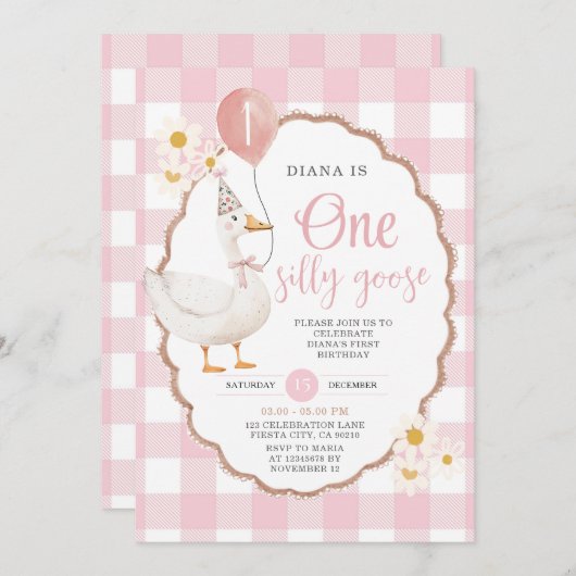 Retro Roze Een Gekke Gans 1e Verjaardag Kaart (Voorkant / Achterkant)