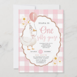 Retro Roze Een Gekke Gans 1e Verjaardag Kaart