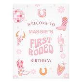 Retro Roze Eerste Rodeo 1e Verjaardag Welkomstbord Foto Afdruk (Voorkant)