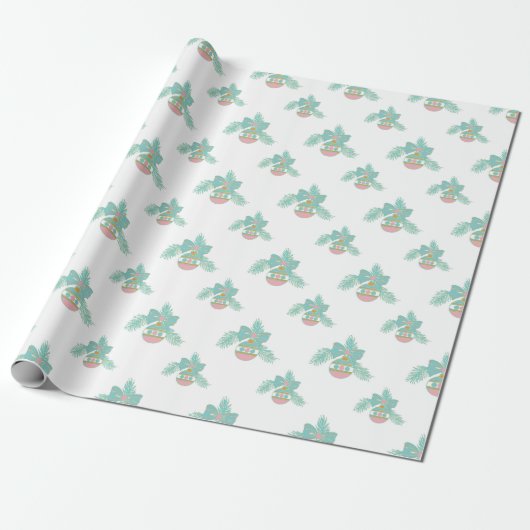 Retro roze en aqua kerstversiering Inpakpapier (Uitgerold)