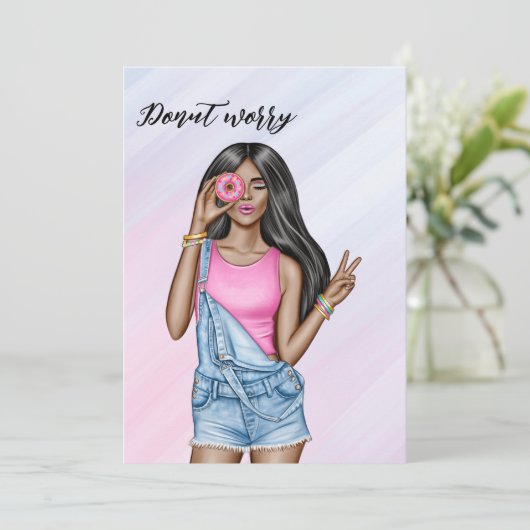 Retro Roze en Blauw Donut Meisje Bachelorette Part Kaart (Staand voorkant)