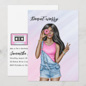 Retro Roze en Blauw Donut Meisje Bachelorette Part Kaart (Voorkant / Achterkant)
