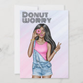 Retro Roze en Blauw Donut Meisje Verjaardagsfeest Kaart (Voorkant)
