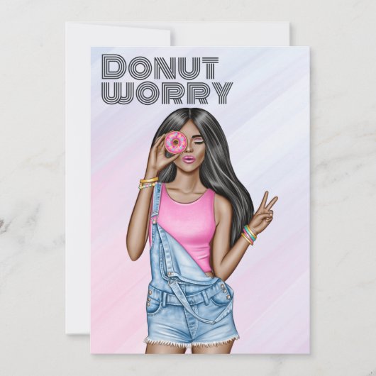 Retro Roze en Blauw Donut Meisje Verjaardagsfeest Kaart (Voorkant)