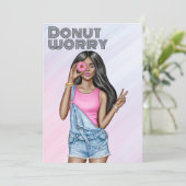 Retro Roze en Blauw Donut Meisje Verjaardagsfeest Kaart (Staand voorkant)
