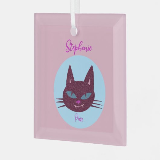 Retro Roze en Blauw Spinnend Kat Glas Ornament (Voorkant links)