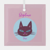 Retro Roze en Blauw Spinnend Kat Glas Ornament (Voorkant)