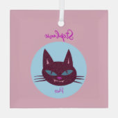 Retro Roze en Blauw Spinnend Kat Glas Ornament (Achterkant)