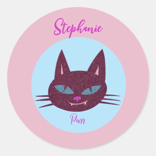 Retro Roze en Blauw Spinnend Kat Ronde Sticker (Voorkant)