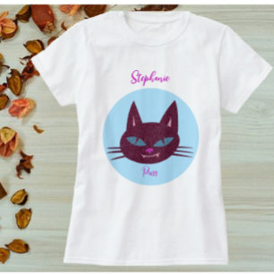 Retro Roze en Blauw Spinnend Kat T-shirt