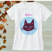 Retro Roze en Blauw Spinnend Kat T-shirt
