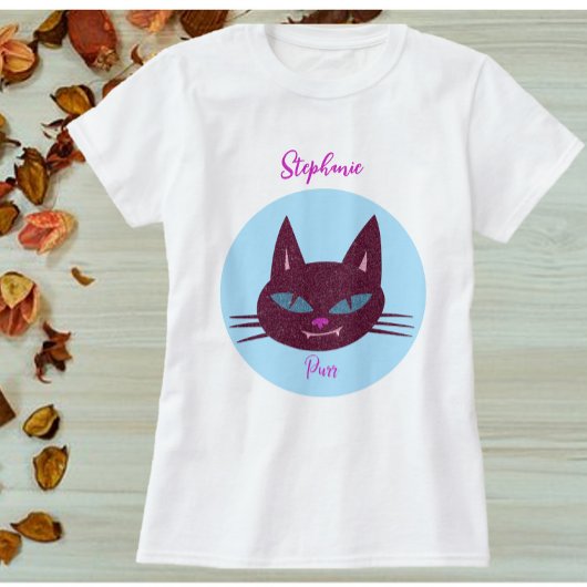 Retro Roze en Blauw Spinnend Kat T-shirt