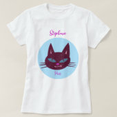 Retro Roze en Blauw Spinnend Kat T-shirt (Design voorkant)
