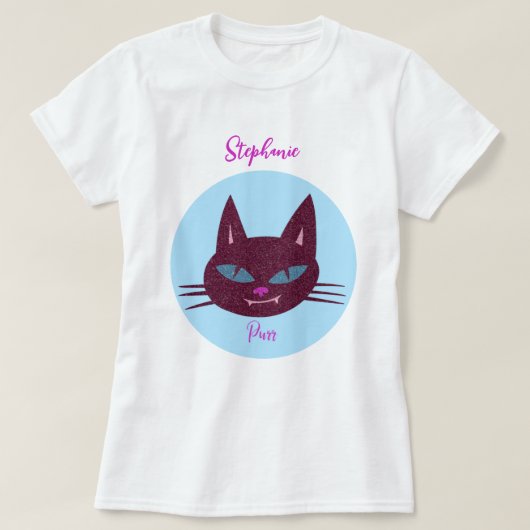 Retro Roze en Blauw Spinnend Kat T-shirt (Design voorkant)