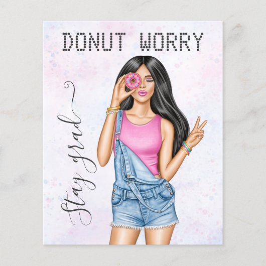 Retro Roze en Blauwe Donut Meisje Afstuderen Flyer (Voorkant)