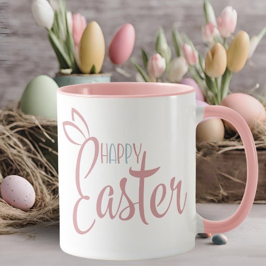 Retro roze en blauwe pastel gelukkig Pasen Mok