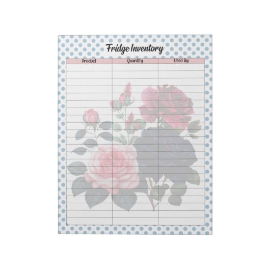 Retro Roze en Blauwe Rozen Koelkast Inventarisatie Notitieblok (Linkerzijde)